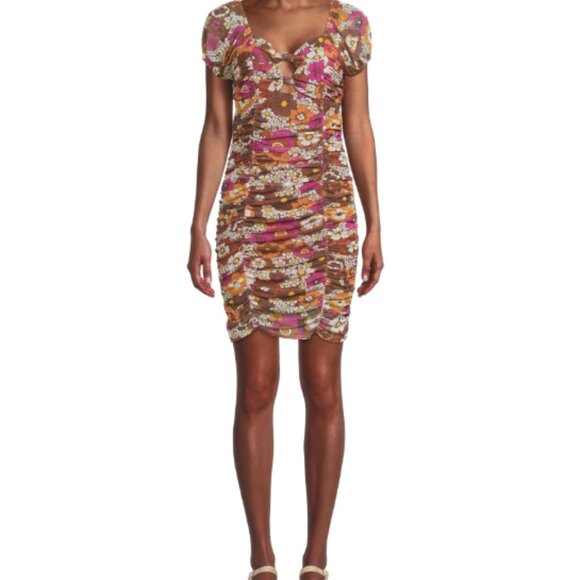 Madden Girl Dresses & Skirts - Madden NYC Juniors Ruched Dress Size XL Brown Retro 70s Floral Bodycon Sexy